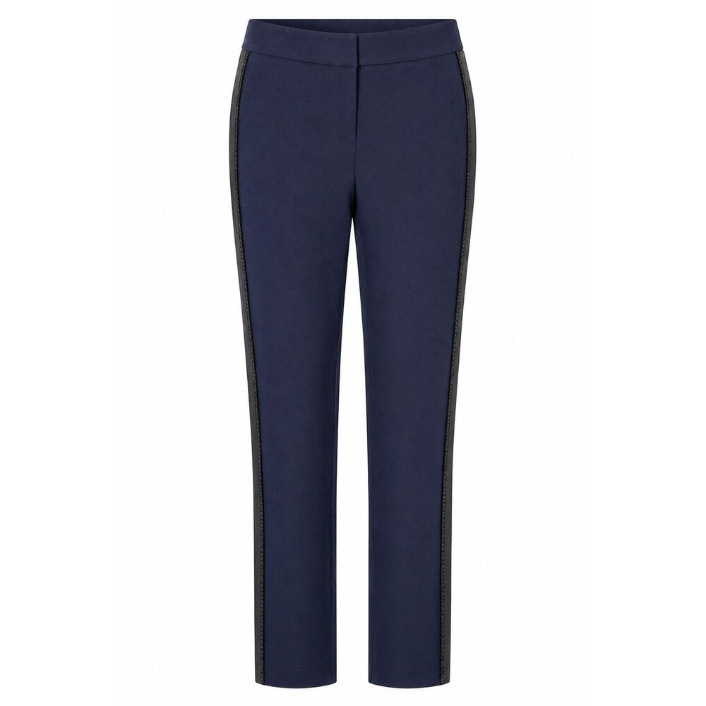 Anne Taylor LOFT Navy Trousers Womens Size 8 Blue Pants Flat Front Side Ribbon